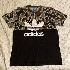 Adidas green and brown camo Trefoil Tee